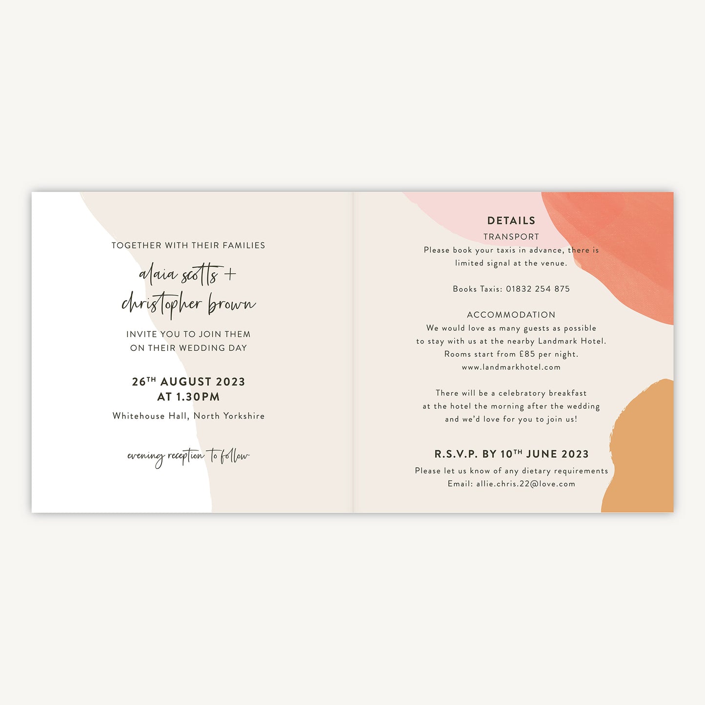 Painterly Colour Pop Folded Wedding Invitation