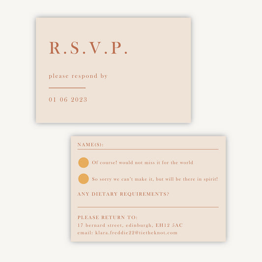 Caramel Autumn Colour Block Wedding Invitation RSVP Card