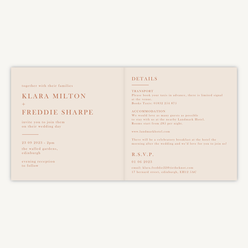 Caramel Autumn Colour Block Folded Wedding Invitation