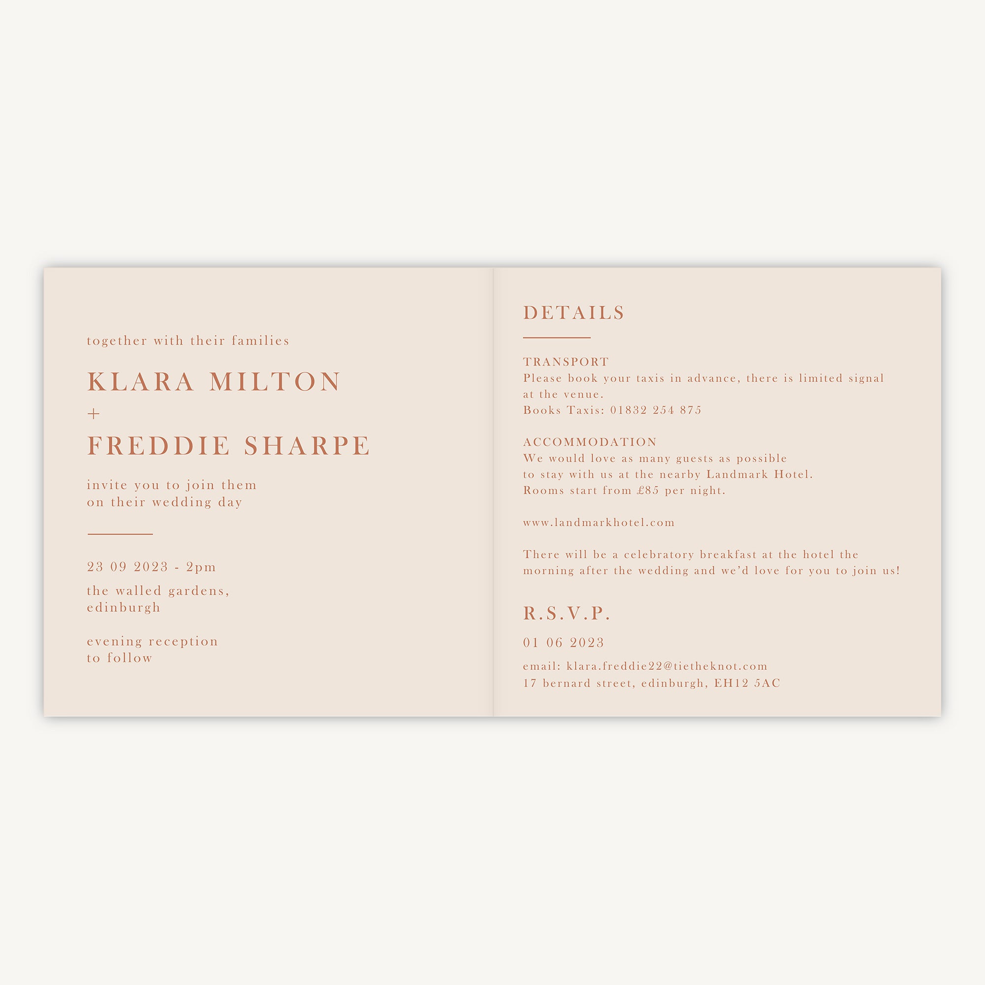 Caramel Autumn Colour Block Folded Wedding Invitation