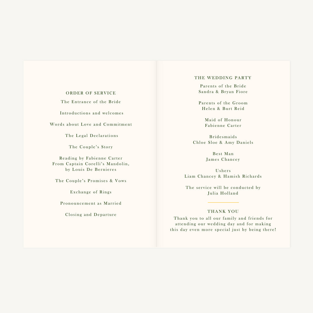 Amalfi Lemons Wedding Order of Service