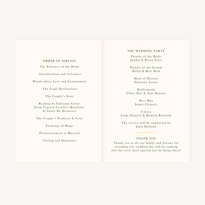 Amalfi Lemons Wedding Order of Service