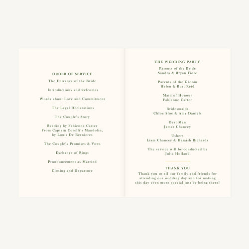 Amalfi Lemons Wedding Order of Service