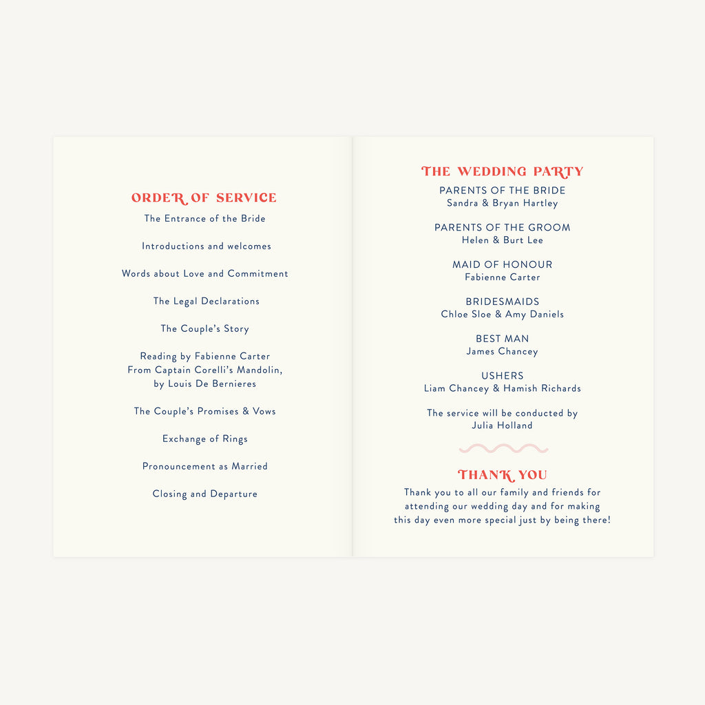 Retro Revival Wedding Order of Service