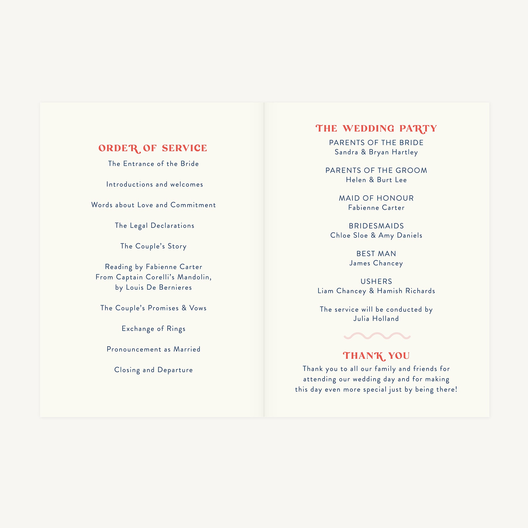 Retro Revival Wedding Order of Service