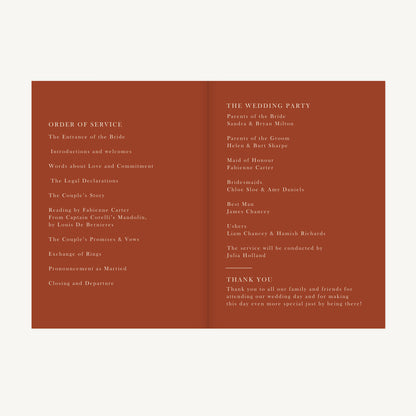 Caramel Autumn Colour Block Wedding Order of Service