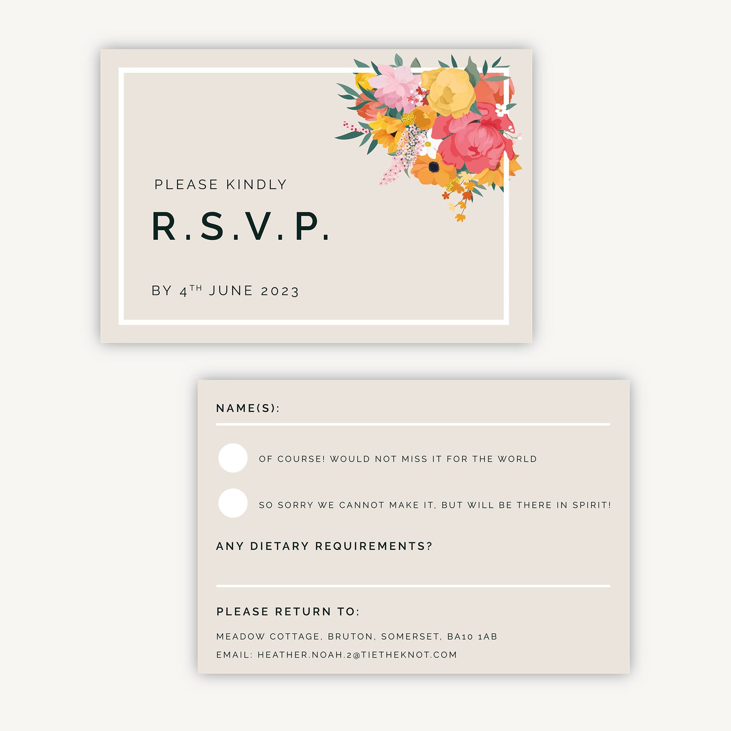 Bright Flowers Wedding Invitation RSVP Card