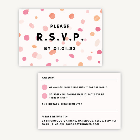Bright Pink Confetti Wedding Invitation RSVP Card