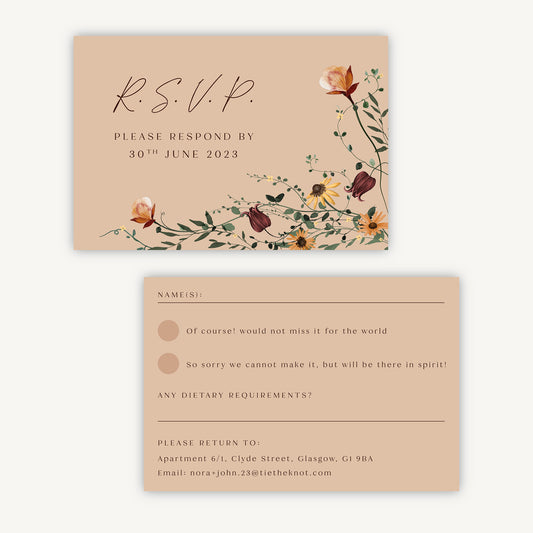 Autumn Wildflowers Wedding Invitation RSVP Card