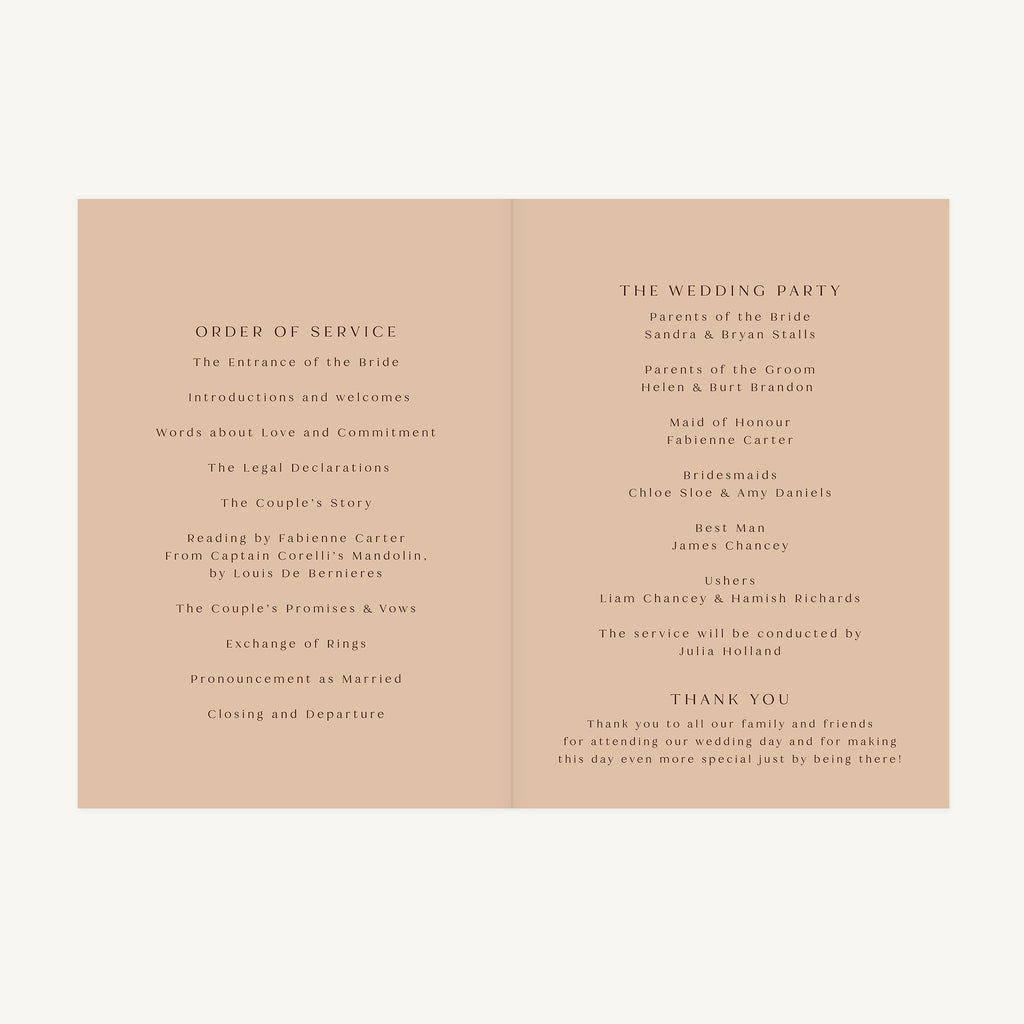 Autumn Wildflowers Wedding Order of Service