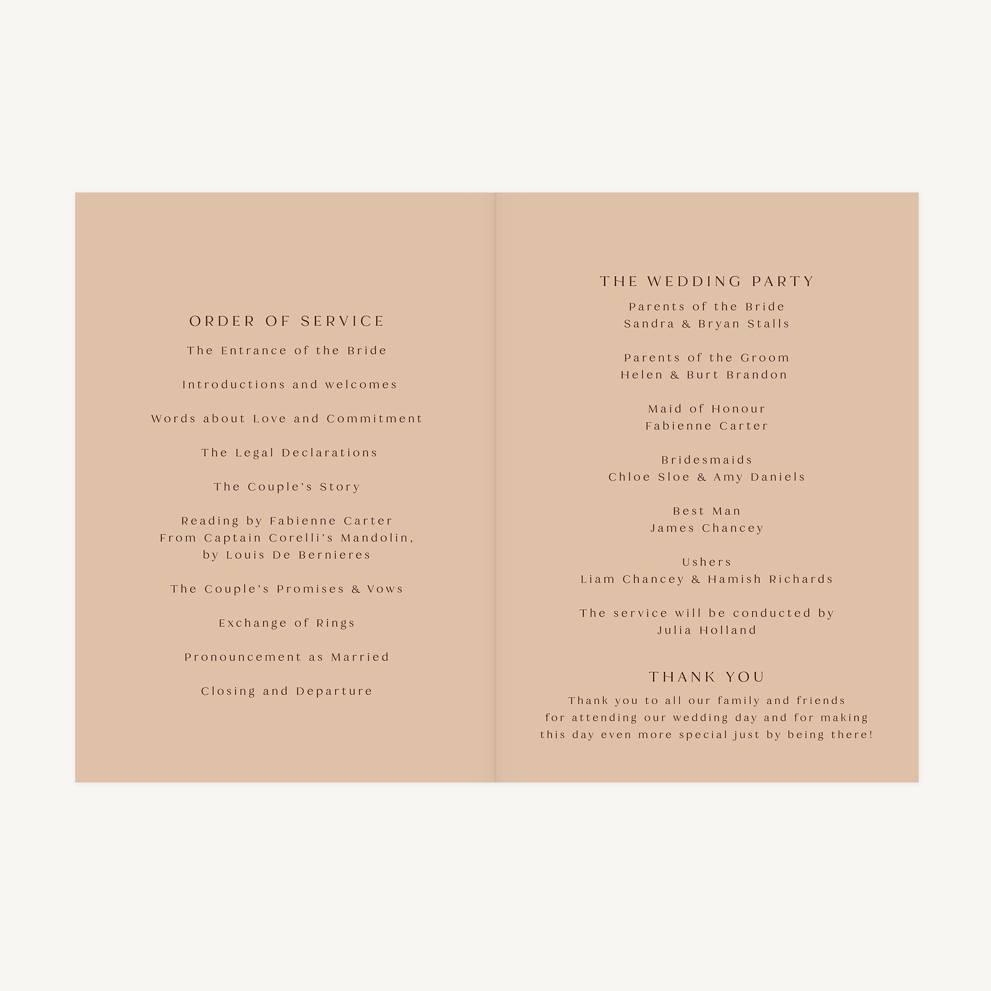 Autumn Wildflowers Wedding Order of Service