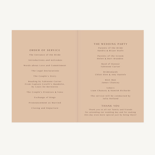 Autumn Wildflowers Wedding Order of Service