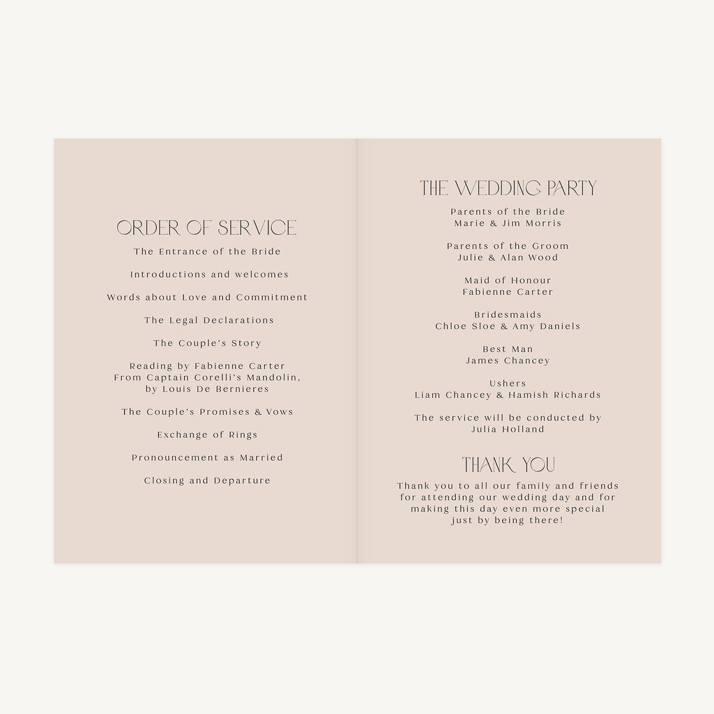 Winter Floral Wedding Order of Service