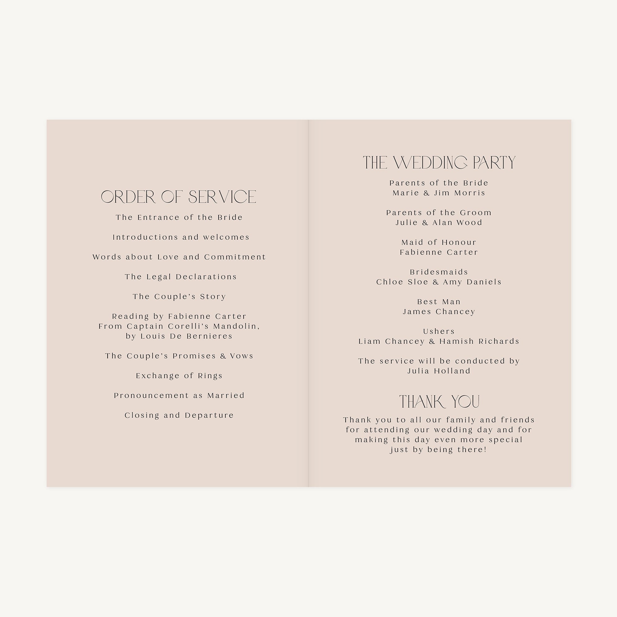 Winter Floral Wedding Order of Service