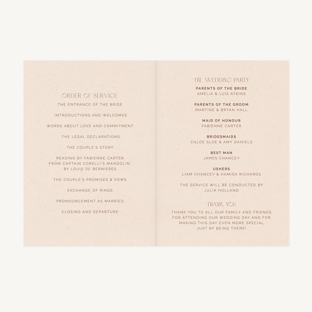 Palm Beach Wedding Order of Service