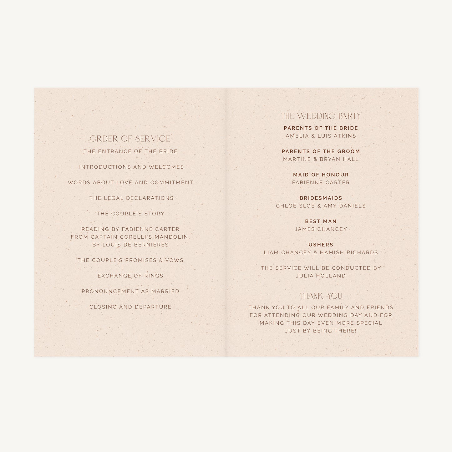 Palm Beach Wedding Order of Service