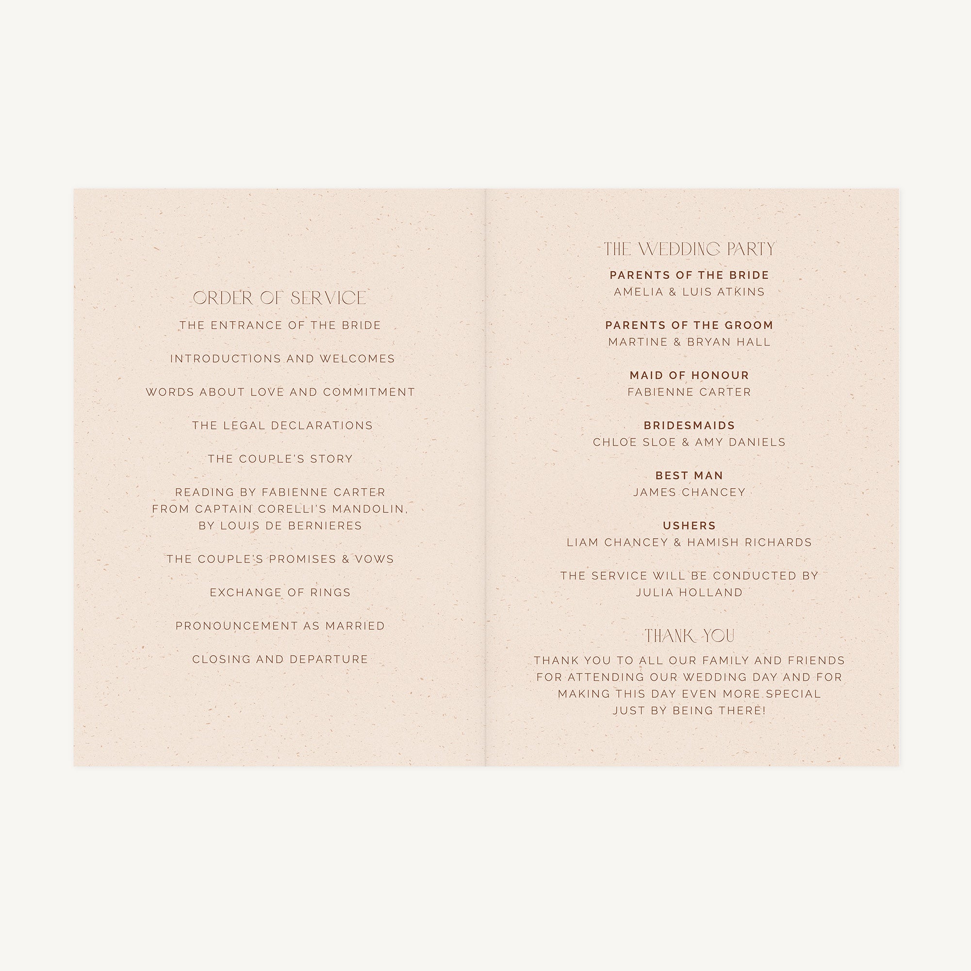 Palm Beach Wedding Order of Service