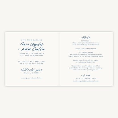Blue Tile Mediterranean Folded Wedding Invitation