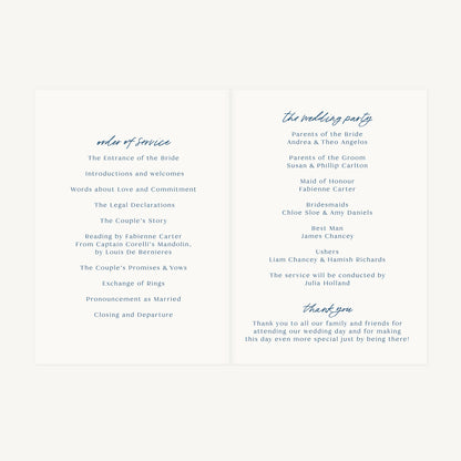 Blue Tile Mediterranean Wedding Order of Service