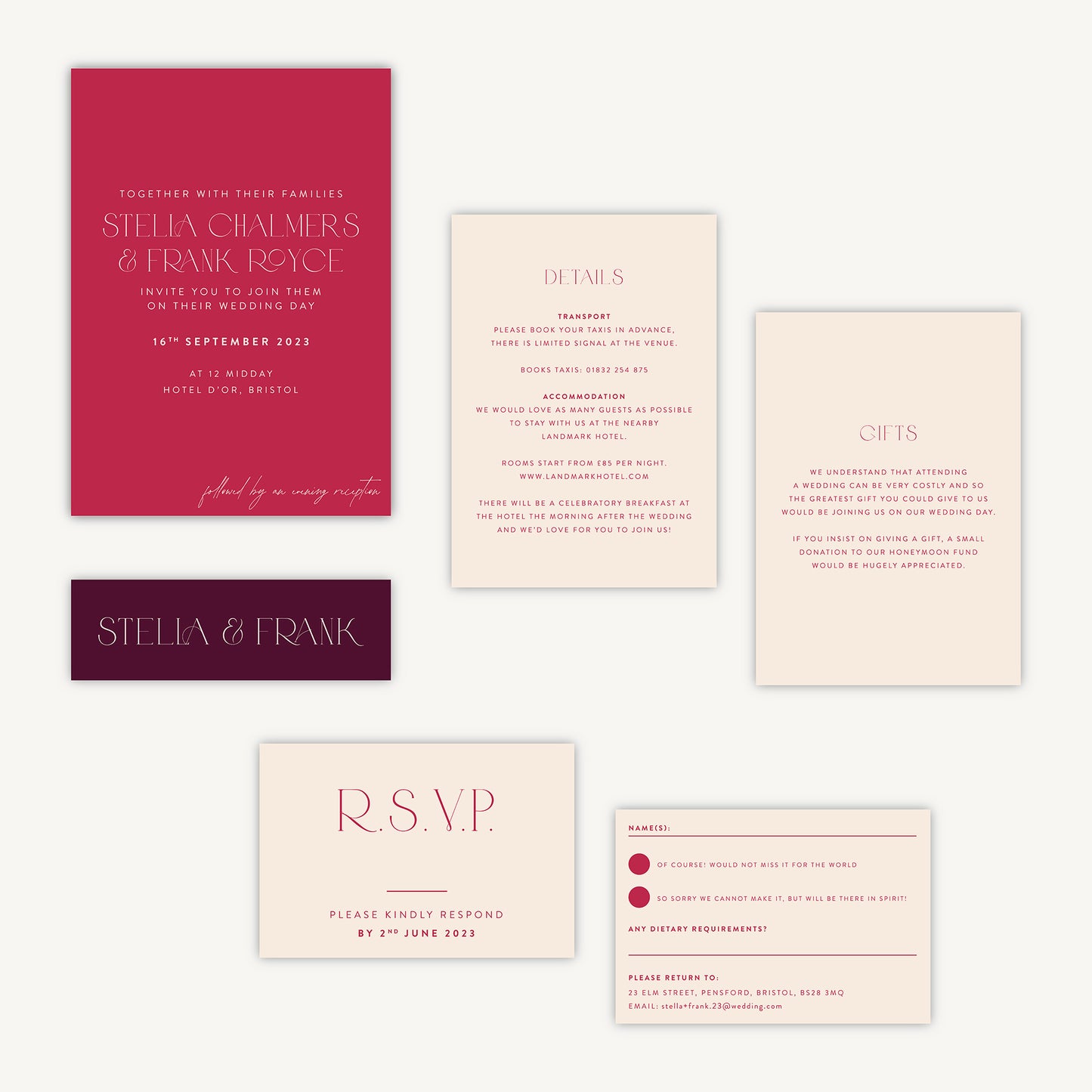 Magenta Modern Script Wedding Invitation