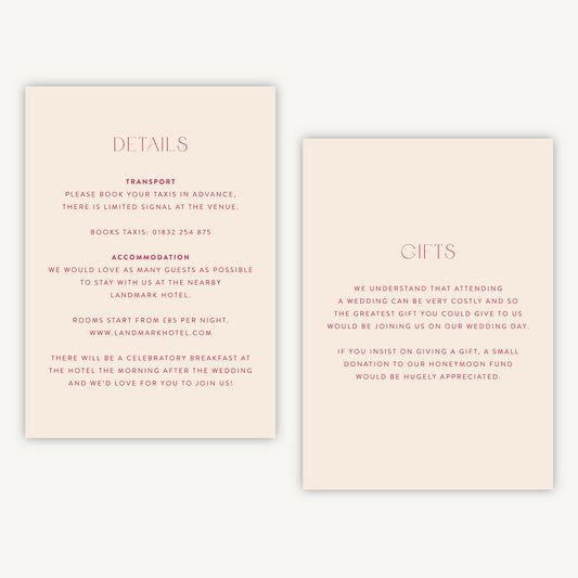 Magenta Modern Script Wedding Invitation Details Card