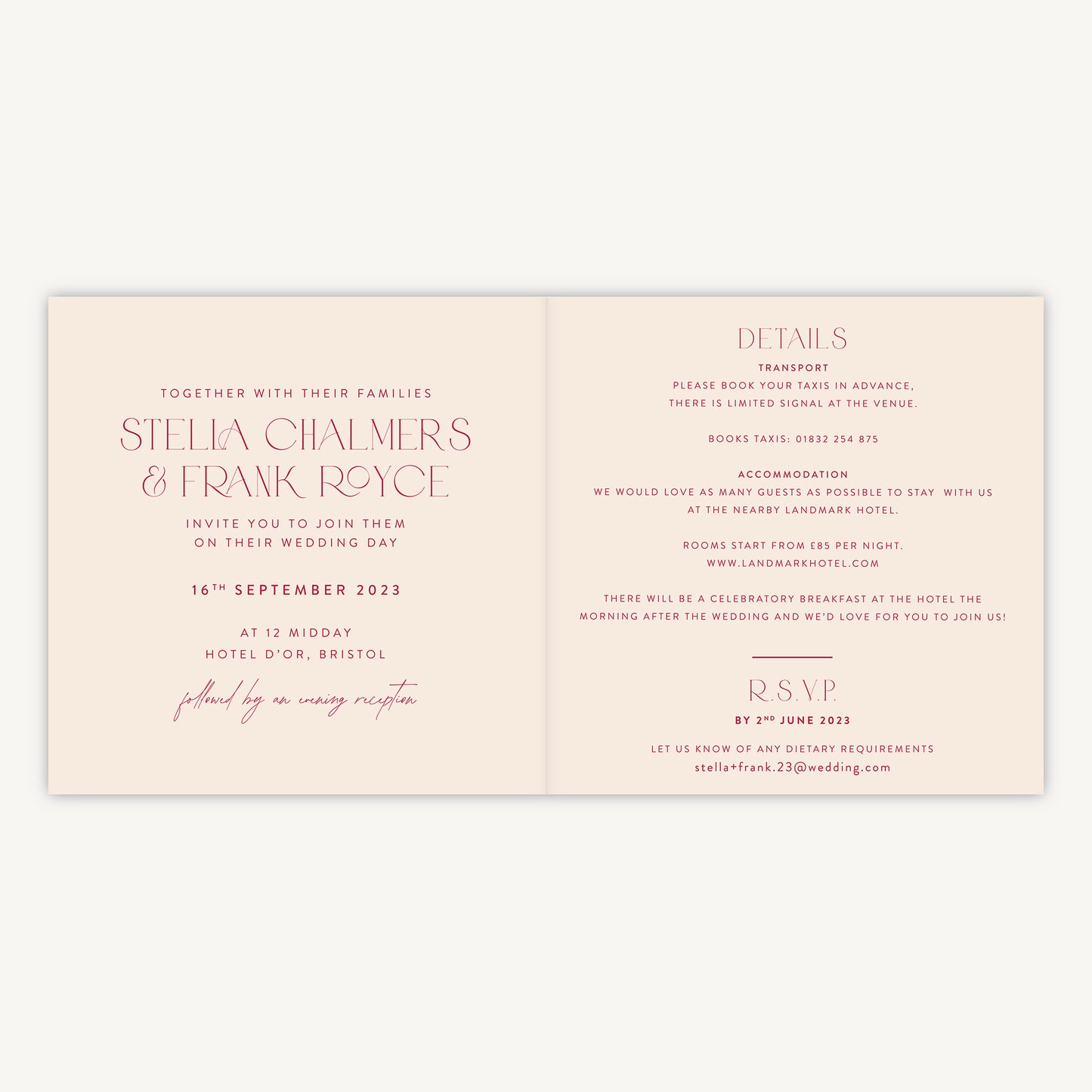 Magenta Modern Script Folded Wedding Invitation