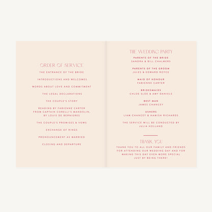 Magenta Modern Script Wedding Order of Service
