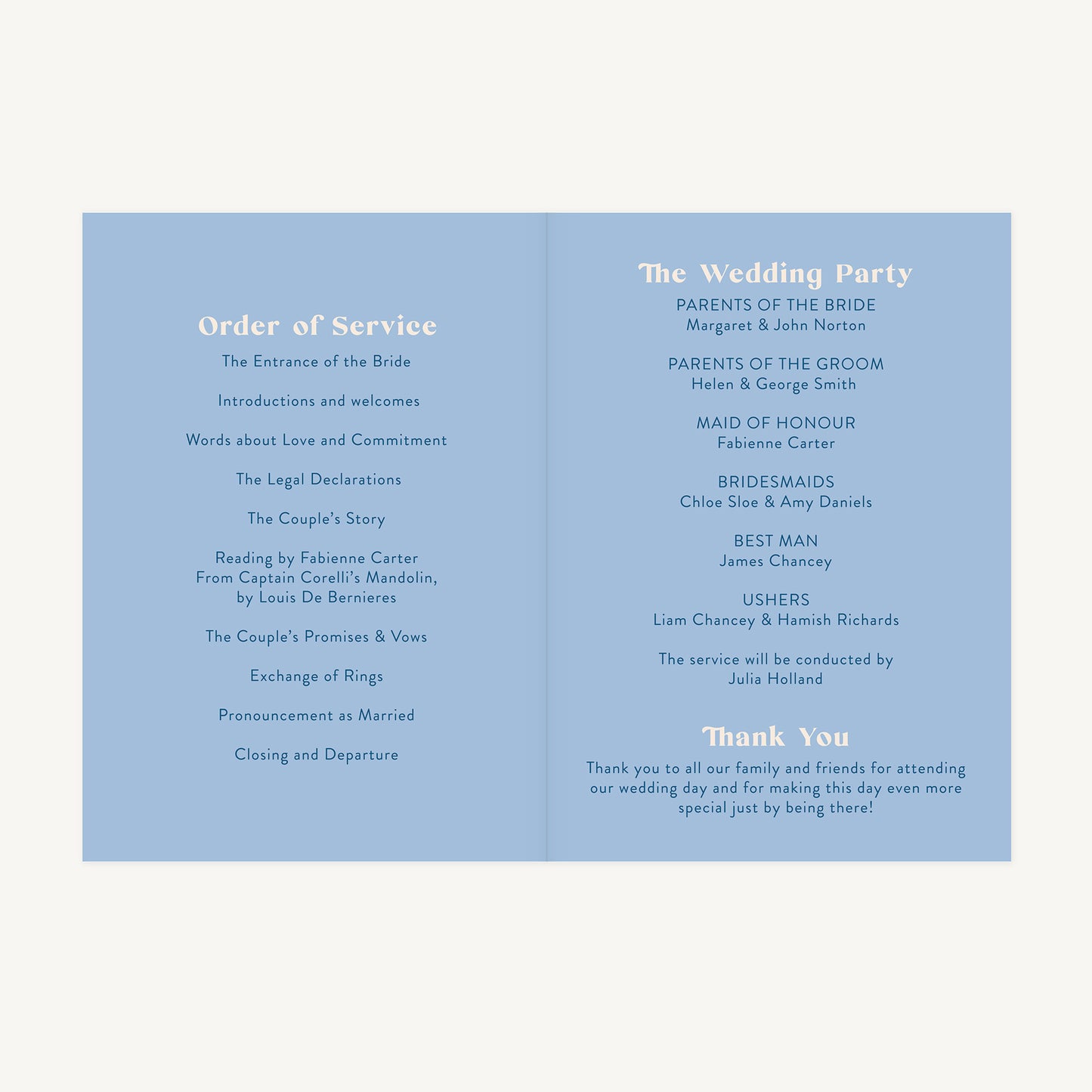 Muted Travel Wedding Order of Service
