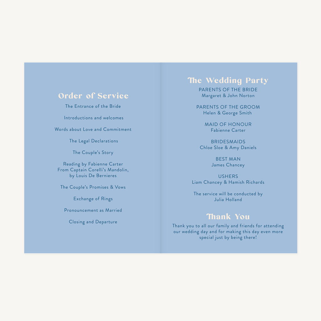 Muted Travel Wedding Order of Service