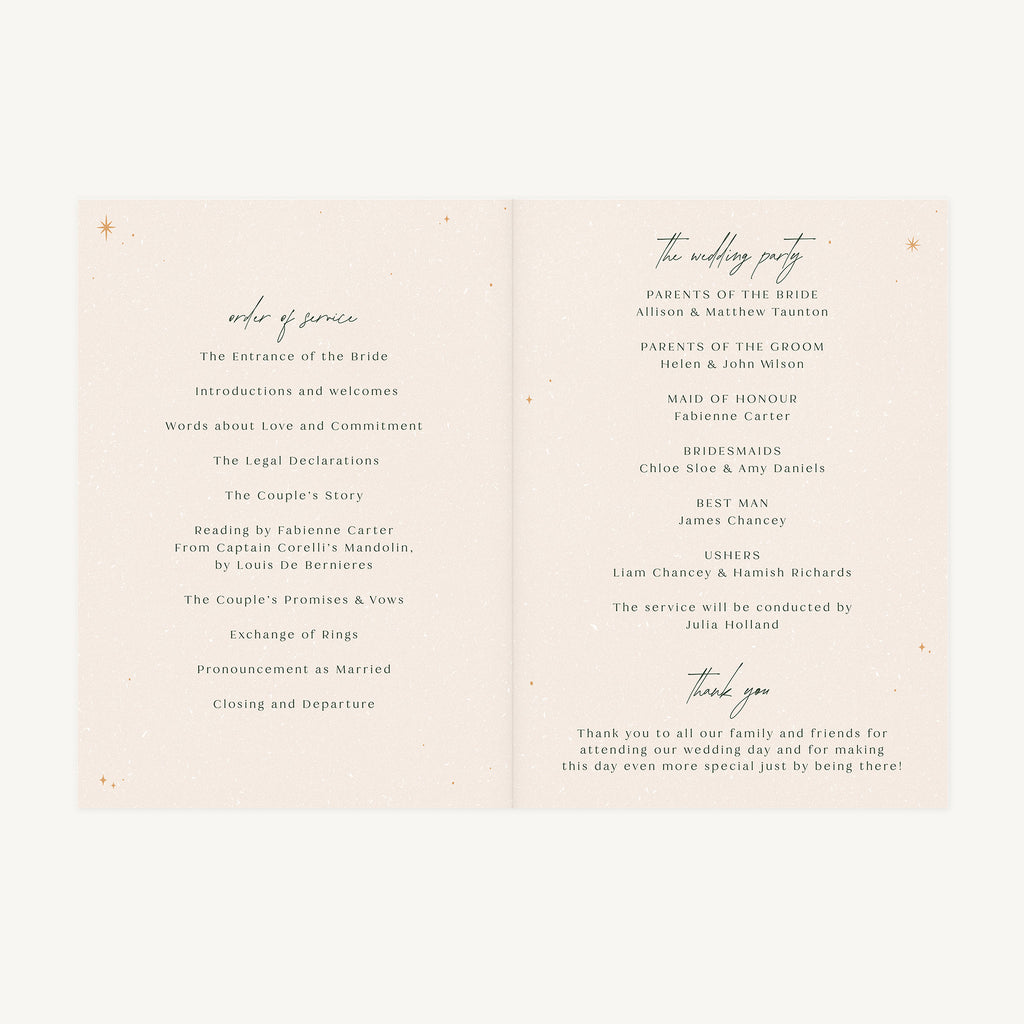 Winter Christmas Wedding Order of Service