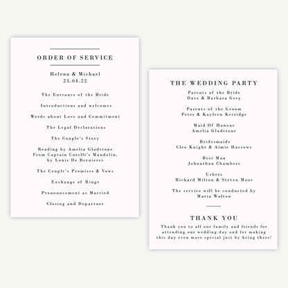 Simple Script Wedding Order of Service Sheet