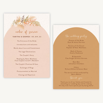 Modern Boho Wedding Order of Service Sheet