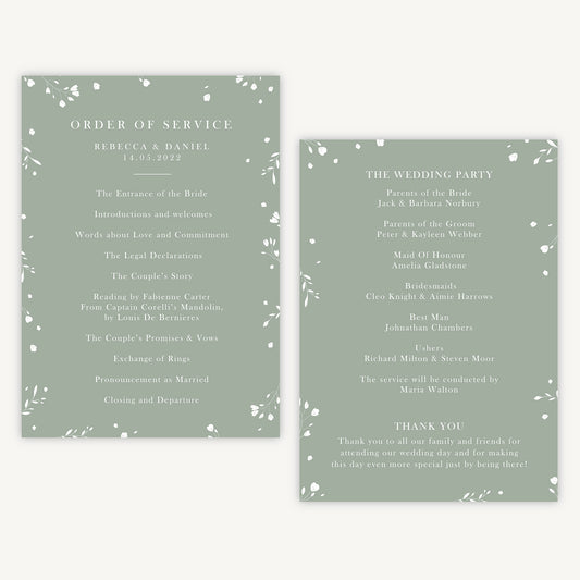 Sage Wildflower Wedding Order of Service Sheet