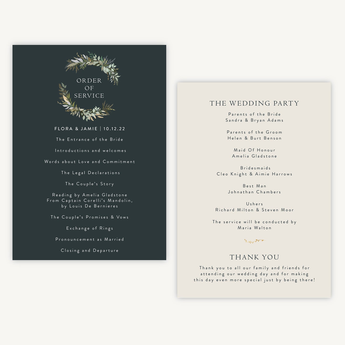 Winter Botanical Wedding Order of Service Sheet