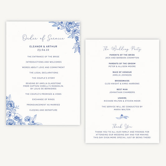 Farmhouse Blue Wedding Order of Service Sheet