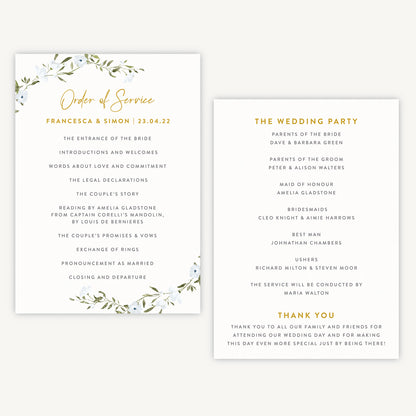 Spring Flowers Wedding Order of Service Sheet