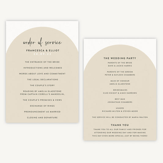Minimalist Arch Wedding Order of Service Sheet