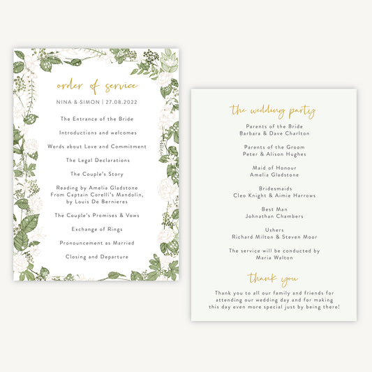 White Floral Wedding Order of Service Sheet