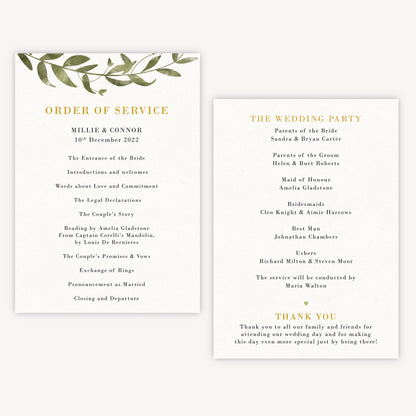 Greenery Botanical Wedding Order of Service Sheet