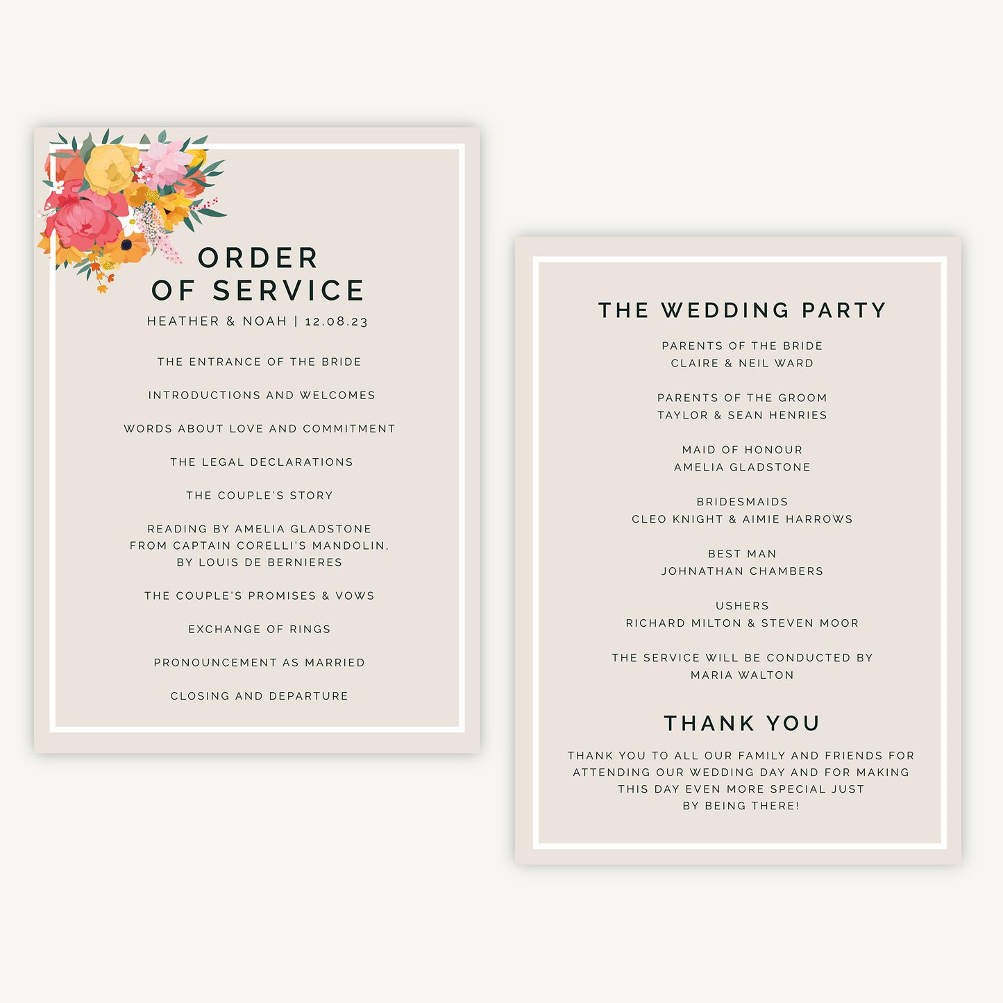 Bright Flowers Wedding Order of Service Sheet