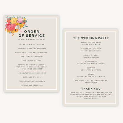 Bright Flowers Wedding Order of Service Sheet