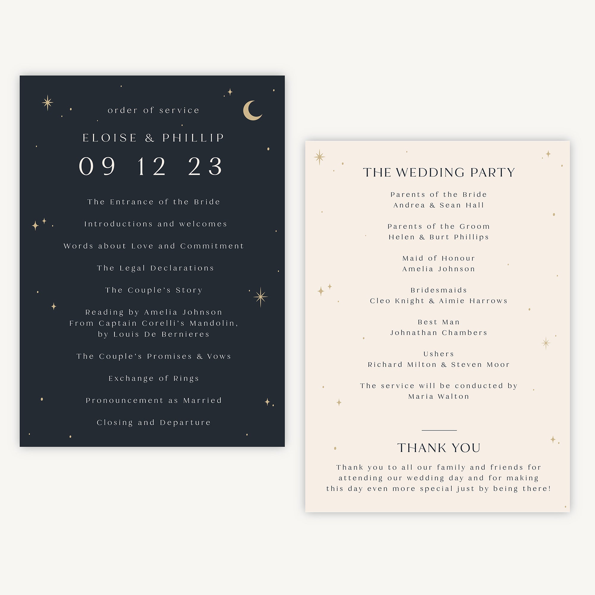 Celestial Night Sky Wedding Order of Service Sheet – Loom Weddings