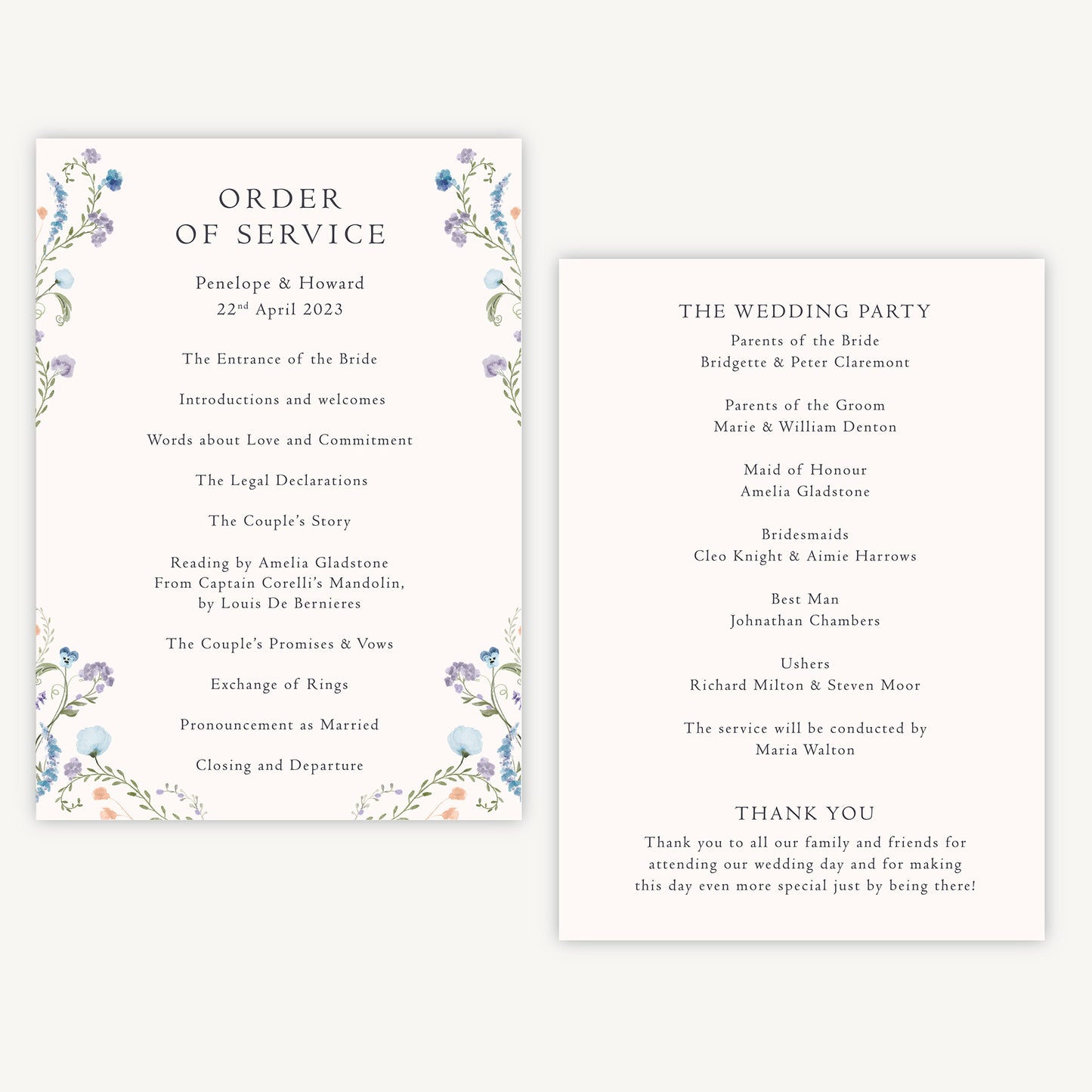 Regency Floral Wedding Order of Service Sheet