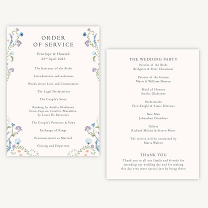 Regency Floral Wedding Order of Service Sheet
