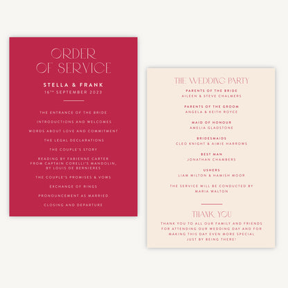 Magenta Modern Script Wedding Order of Service Sheet