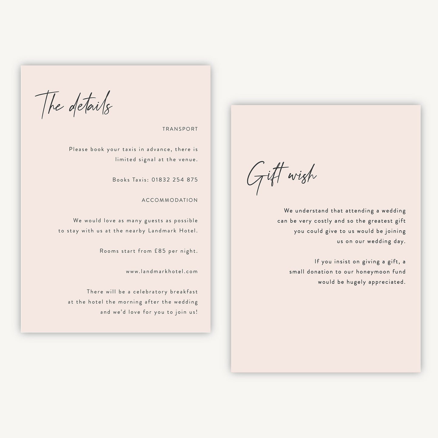 Minimal Script Wedding Invitation Details Card – Loom Weddings