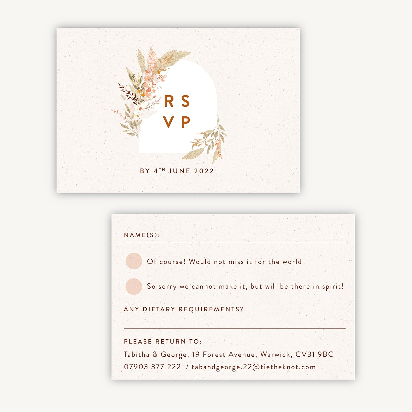 Modern Boho Wedding Invitation RSVP Card