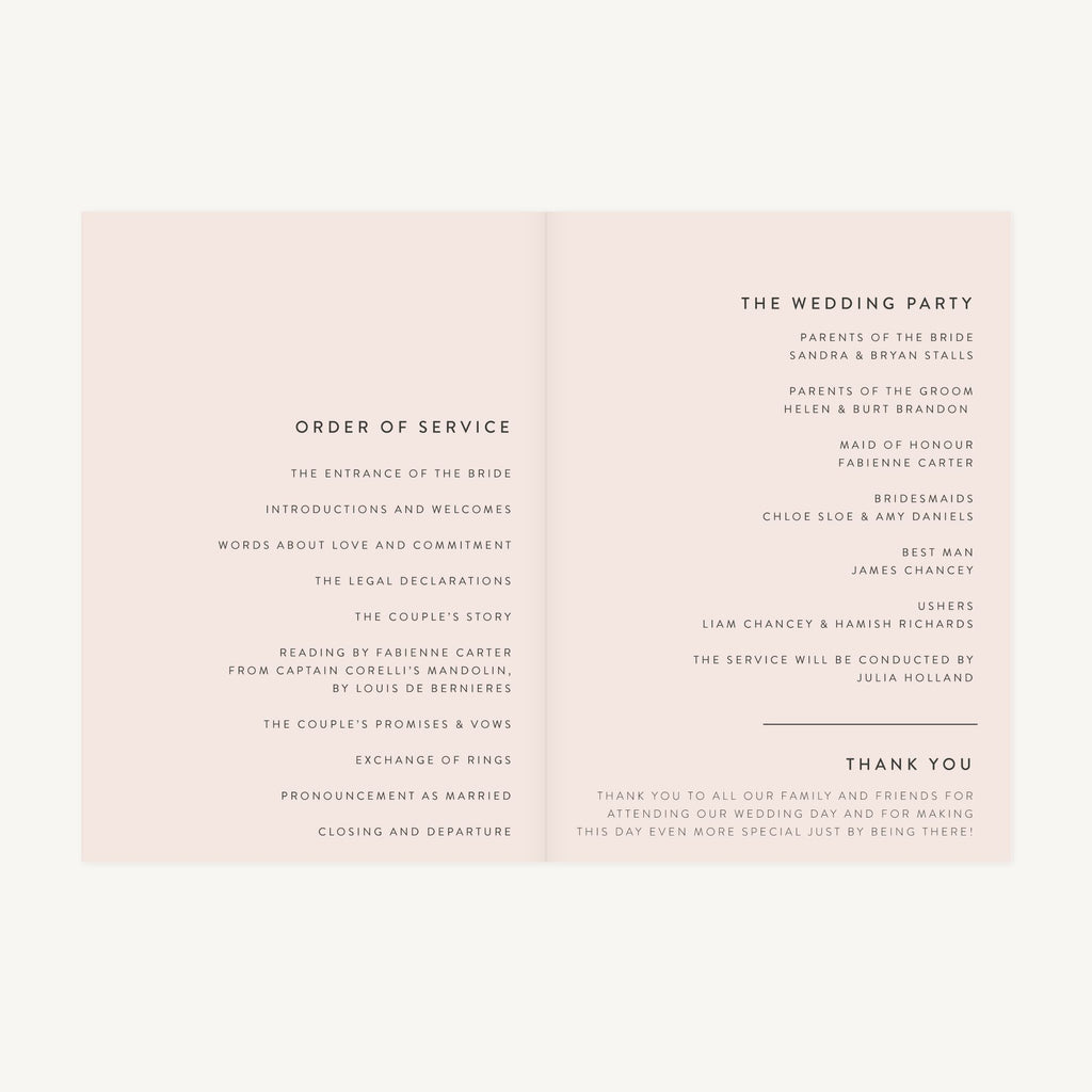 Minimal Script Wedding Order of Service