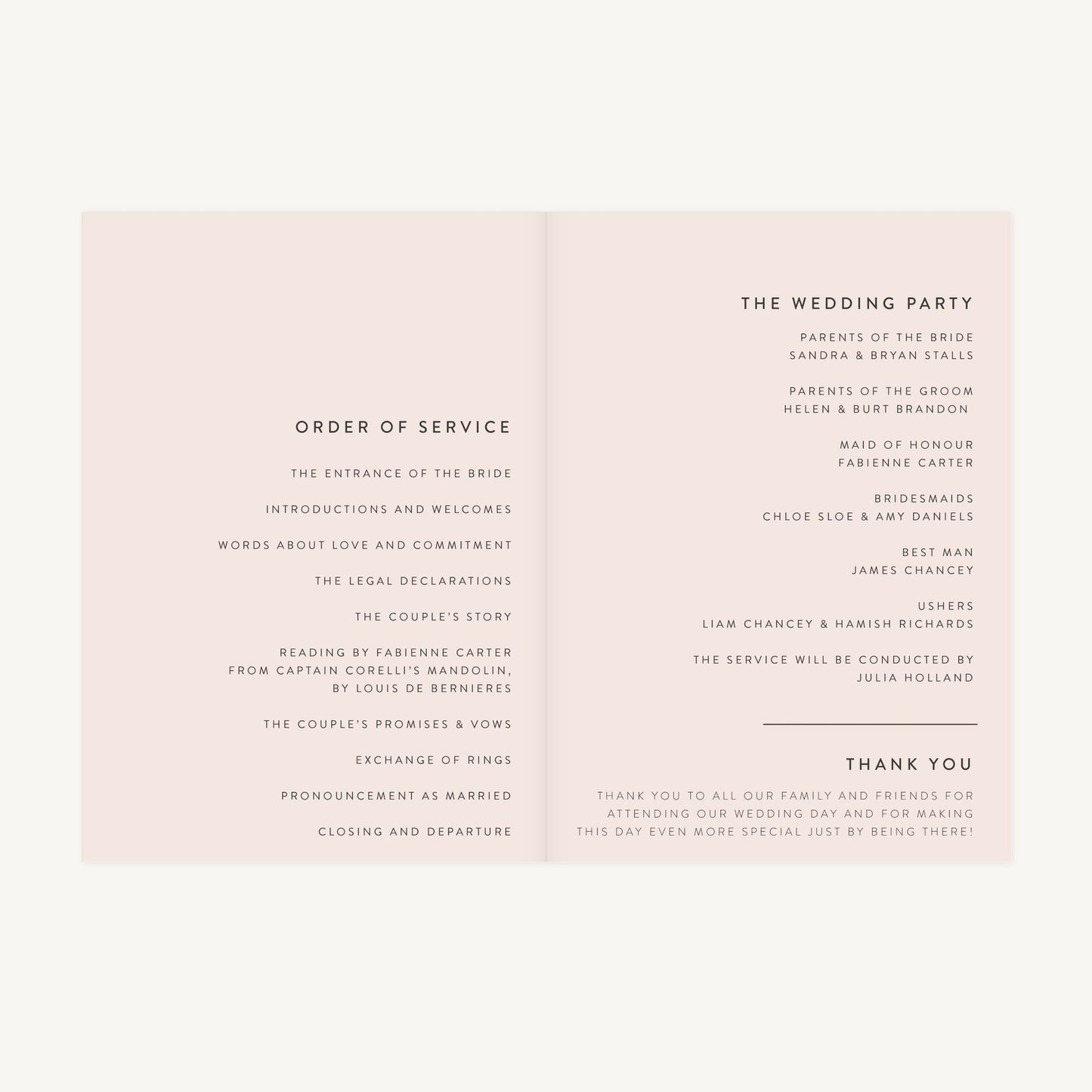 Minimal Script Wedding Order of Service