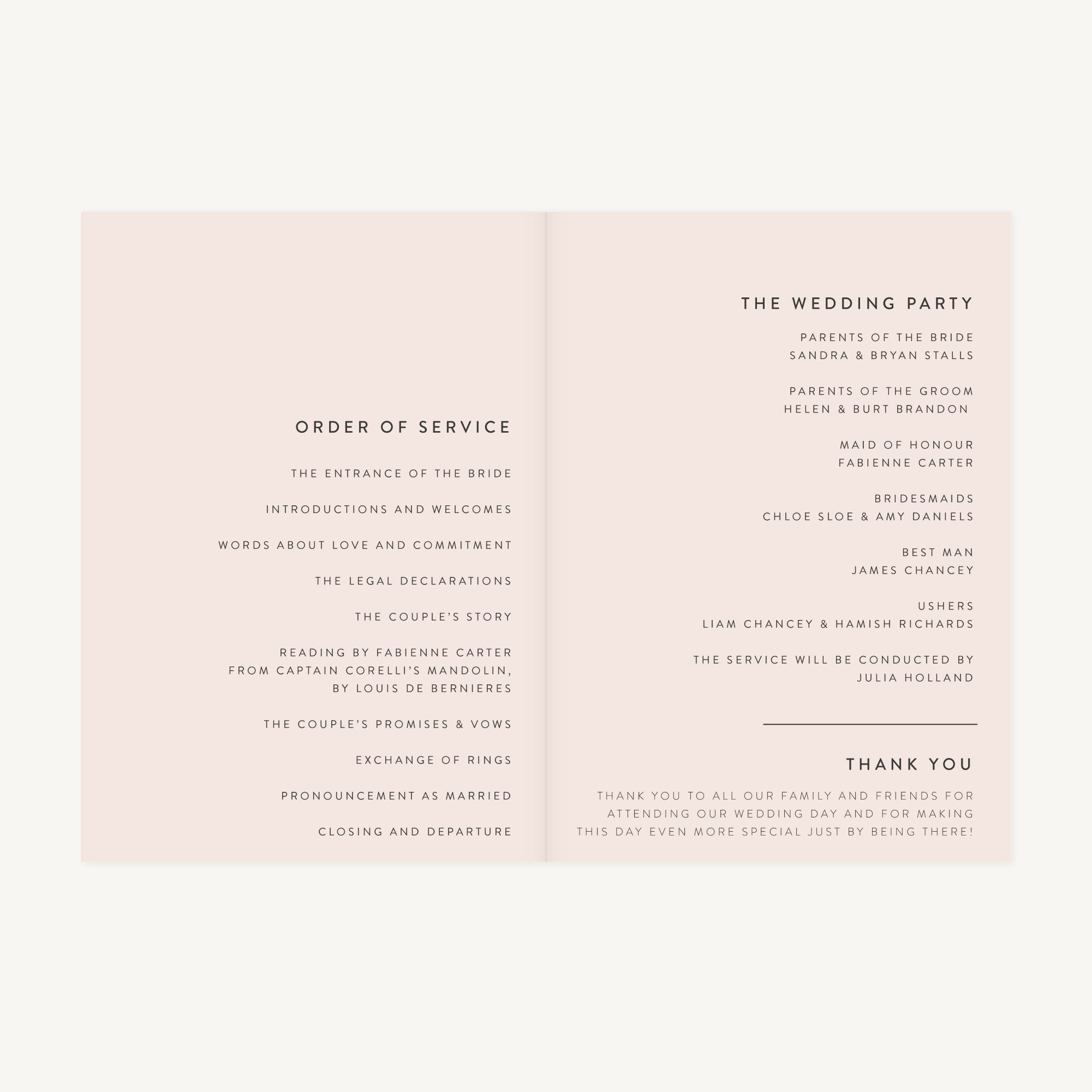Minimal Script Wedding Order of Service